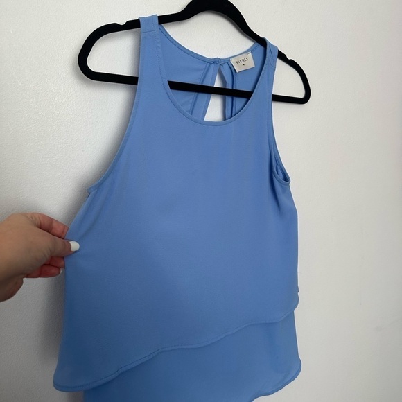 Everly Top Blouse Blue Sleeveless Summer Festival Flowy Top minimalist Spring - Picture 4 of 14